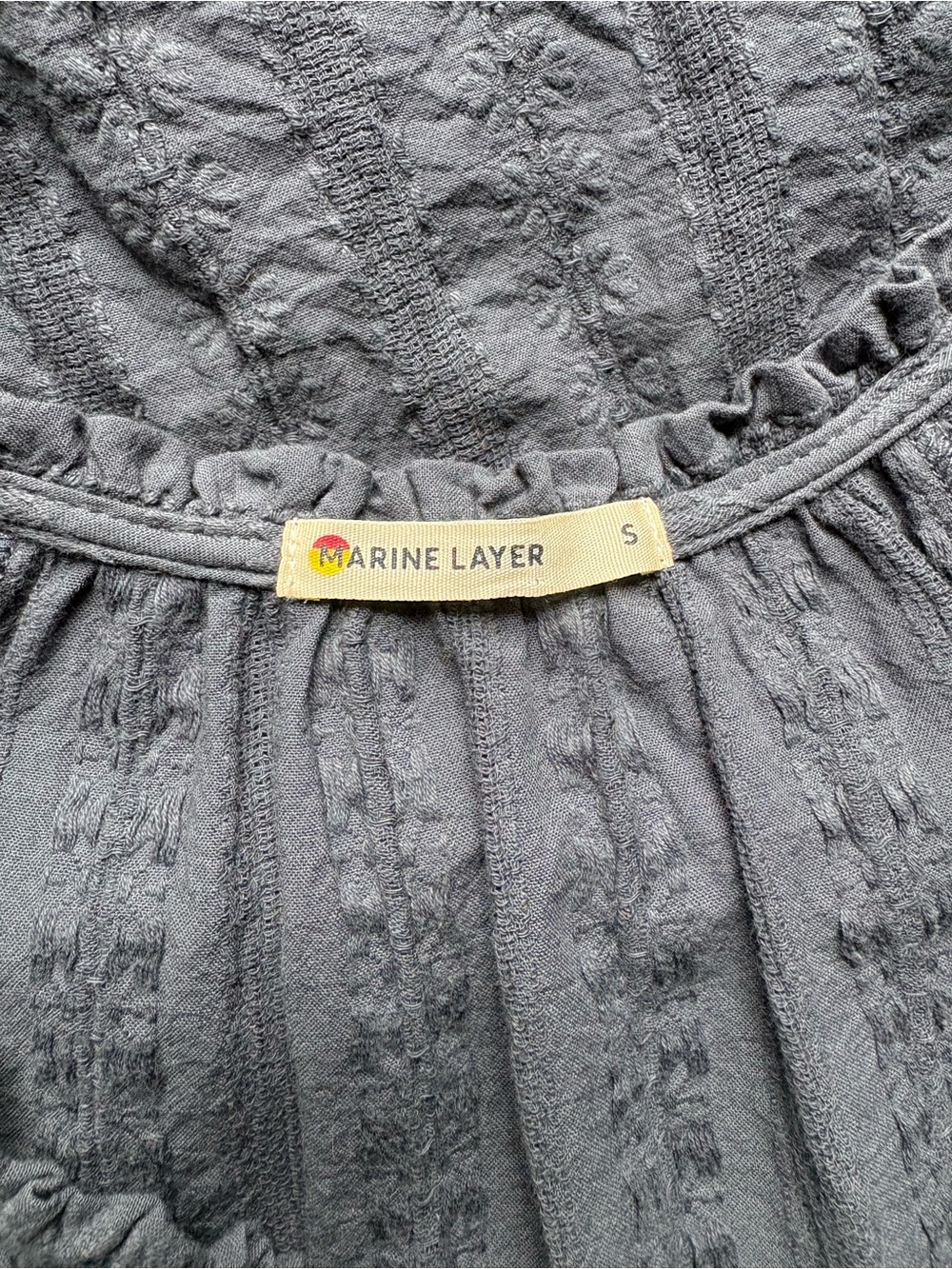Marine Layer Lana Textured Cotton Navy Floral Split Neck Flutter Sleeve Top Sm - Picture 8 of 11